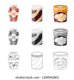 Vector illustration of can and food sign. Set of can and package vector icon for stock.