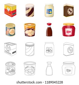 Vector illustration of can and food sign. Set of can and package stock symbol for web.
