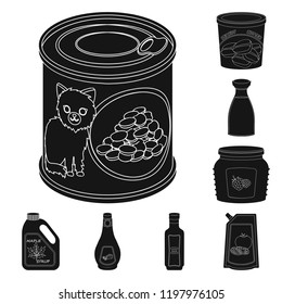 Vector illustration of can and food sign. Collection of can and package vector icon for stock.