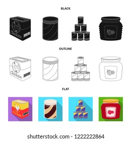 Vector illustration of can and food sign. Set of can and package stock symbol for web.