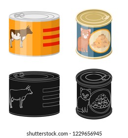 Vector illustration of can and food sign. Set of can and package stock symbol for web.