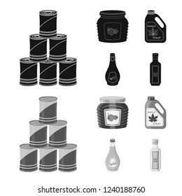 Vector illustration of can and food sign. Set of can and package stock vector illustration.