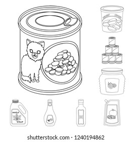 Vector illustration of can and food sign. Collection of can and package stock symbol for web.