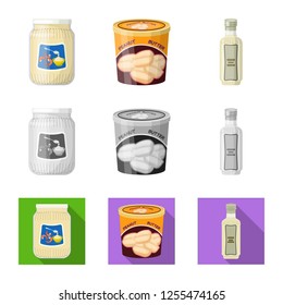 Vector illustration of can and food sign. Collection of can and package stock symbol for web.