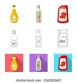 Vector illustration of can and food sign. Collection of can and package stock symbol for web.
