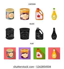 Vector illustration of can and food sign. Collection of can and package stock symbol for web.