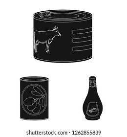 Vector illustration of can and food sign. Collection of can and package stock symbol for web.