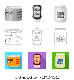 Vector illustration of can and food sign. Set of can and package stock symbol for web.