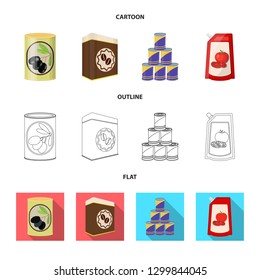 Vector illustration of can and food sign. Set of can and package vector icon for stock.
