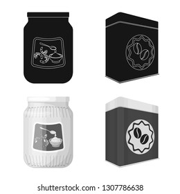Vector illustration of can and food sign. Collection of can and package stock symbol for web.