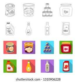 Vector illustration of can and food sign. Collection of can and package stock vector illustration.