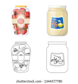 Vector illustration of can and food sign. Set of can and package vector icon for stock.