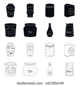 Vector illustration of can and food sign. Set of can and package vector icon for stock.