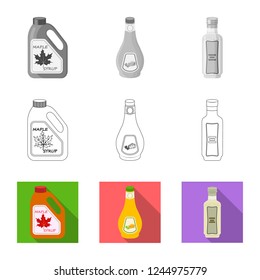 Vector illustration of can and food symbol. Set of can and package vector icon for stock.
