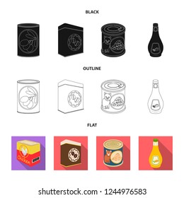 Vector illustration of can and food symbol. Set of can and package stock vector illustration.
