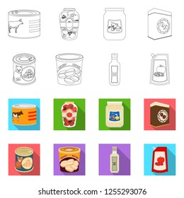 Vector illustration of can and food symbol. Collection of can and package stock vector illustration.