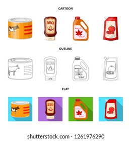 Vector illustration of can and food symbol. Collection of can and package vector icon for stock.