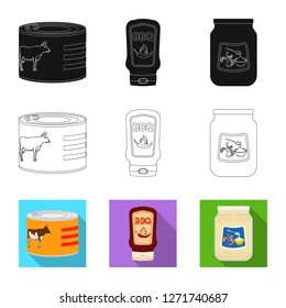 Vector illustration of can and food symbol. Collection of can and package stock symbol for web.