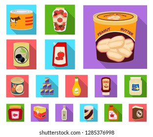 Vector illustration of can and food symbol. Collection of can and package stock symbol for web.