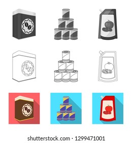 Vector illustration of can and food symbol. Collection of can and package vector icon for stock.