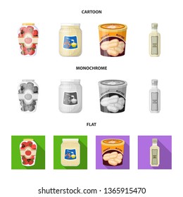 Vector illustration of can and food symbol. Set of can and package stock symbol for web.