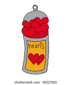 vector illustration of a can full of hearts