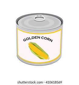 Vector illustration can with golden corn isolated on white background.  Canned food