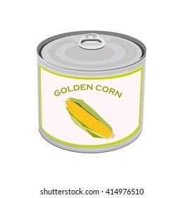 Vector illustration can with golden corn isolated on white background.  Canned food