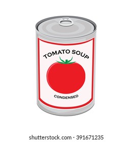 Vector Illustration Can Of Tomato Soup Isolated On White Background. Canned Food