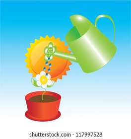 Vector illustration of can watering a flower