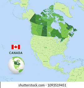 Vector illustration of Canada Administrative Map in Shades of Green