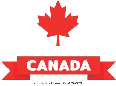 Vector illustration of Canada badge with maple leaf and decorative ribbon with Canada word.