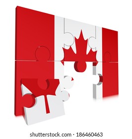 Vector illustration of Canada flag made of puzzle. 
