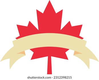 Vector illustration of Canada icon. Canadian nationality with maple leaf symbol and decorative ribbon with space for text.
