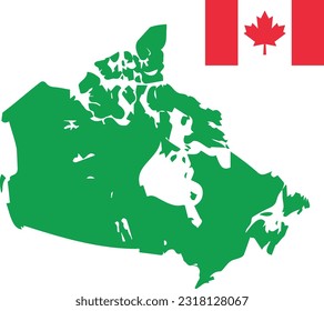 Vector illustration of Canada map and Canadian flag.