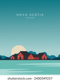 Vector illustration. Canada, Nova Scotia. Design for poster, vertical banner. Postcard design. Tourism, travel.