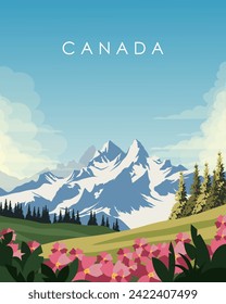 Vector illustration. Canada, poster design, banner, postcard, vertical banner. Nature, landscape.