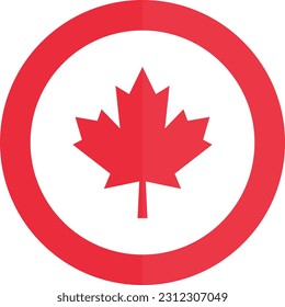 Vector illustration of Canada symbol. Round icon with maple leaf symbolizing Canada.