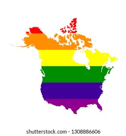 vector illustration of Canada and USA map with lgbt flag 