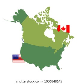 vector illustration of Canada and USA maps and flags