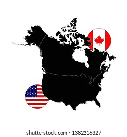 vector illustration of Canada and USA maps and flags