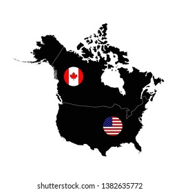 vector illustration of Canada and USA maps and flags
