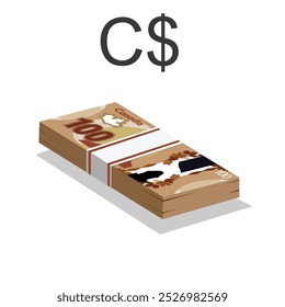  Vector illustration of Canadian dollar notes, single stack of money flat design over white background. Scalable and editable eps