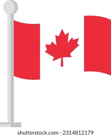 Ilustración vectorial de la bandera canadiense ondeando en un asta. Ilustración de la bandera de Canadá.