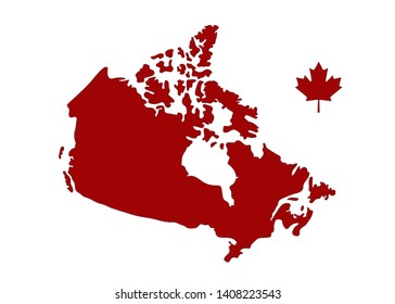 Vector Illustration of Canadian Map and Leaf.