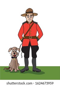 Vector illustration of Canadian Mounty ands dog.