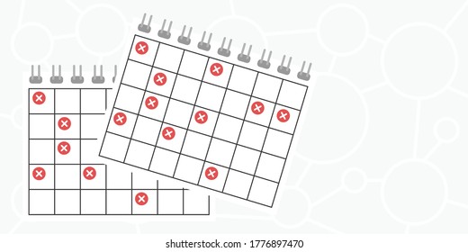 vector illustration of cancelled calendar dates for booking failure and delay issues