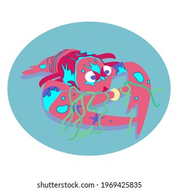 Vector illustration of cancer for horoscope. Astrological funny illustration.