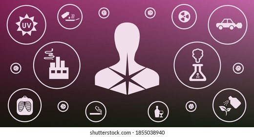 vector illustration for cancer risk factors and bad ecology on blurred foggy background