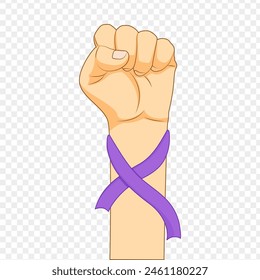 Vector illustration of cancer survivor ribbon wrapped on fist hand with transparent background
